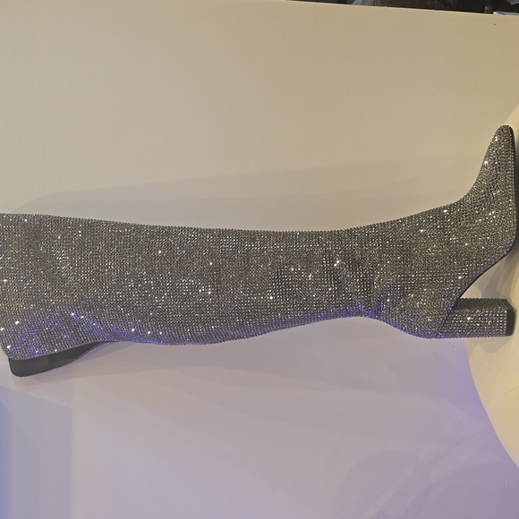 Gianni Bini RHINESTONE Crystal Over Knee High Heel Boots NEW Queen Bee Silver - Picture 4 of 9